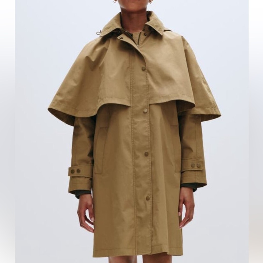Avec Les Filles Tan Cape-Detail Trench Coat Hooded Cape Raincoat - Picture 5 of 16